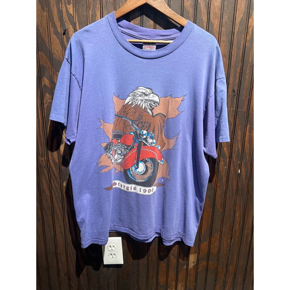 Vintage 1996 Sturgis Motorcycle Rally Eagle T-Shirt Oneita Purple XL 24x30